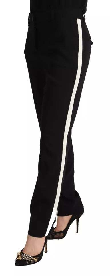 Pantalones cónicos de lana con rayas blancas y negras