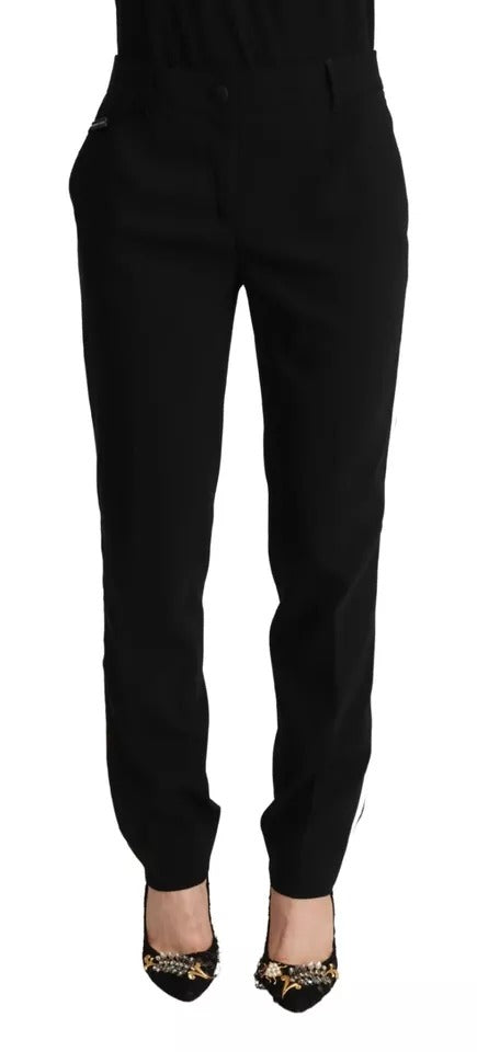 Pantalones cónicos de lana con rayas blancas y negras