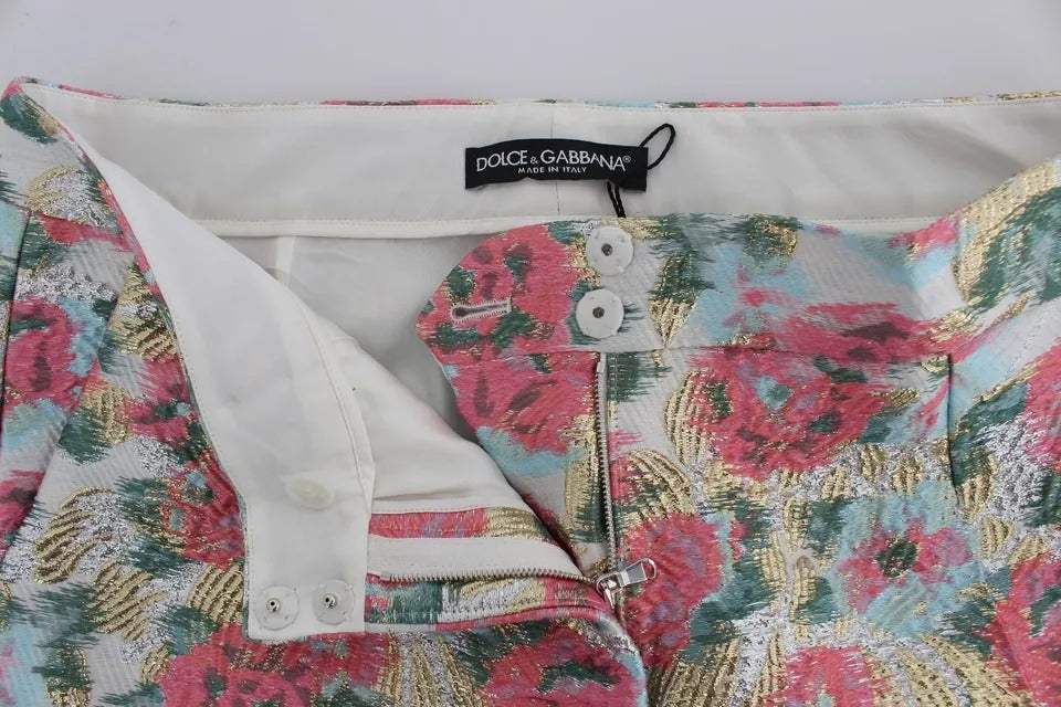 Pantalones de brocado floral blanco y rosa