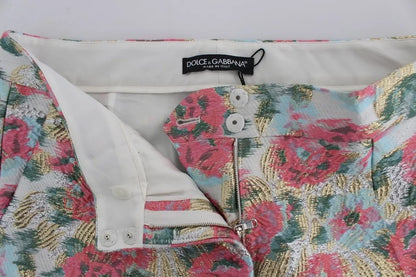 Pantalones de brocado floral blanco y rosa