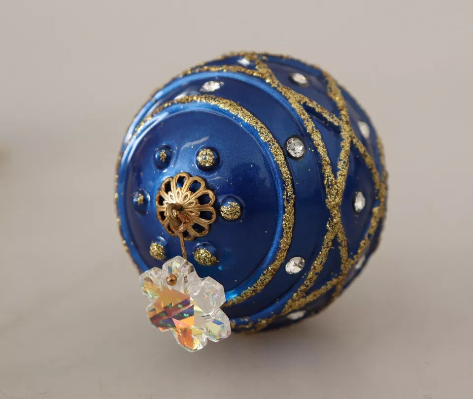 Pendientes de gancho con cristales y bola navideña azul de latón dorado