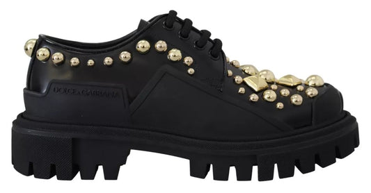 Zapatos Derby de trekking de cuero negro con adornos