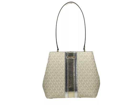 Bolso bandolera Pratt mediano en dorado pálido y crema