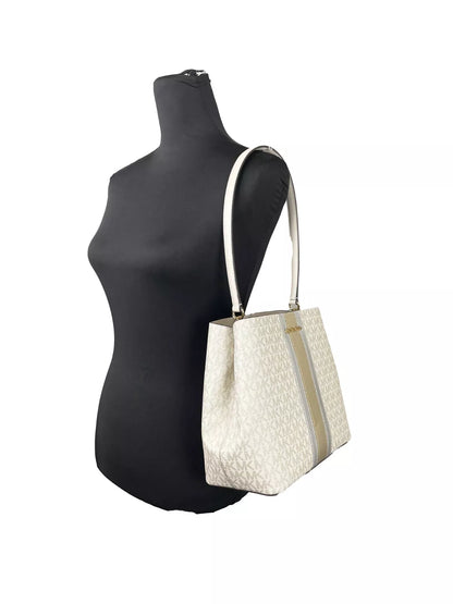 Bolso bandolera Pratt mediano en dorado pálido y crema