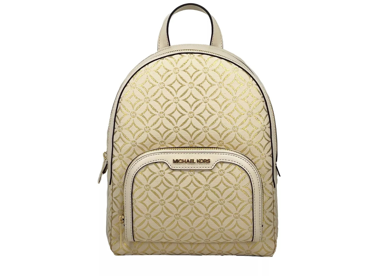 Mochila mediana con bolsillo y cremallera Jaycee, color crema y dorado