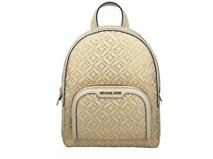 Mochila mediana con bolsillo y cremallera Jaycee, color crema y dorado