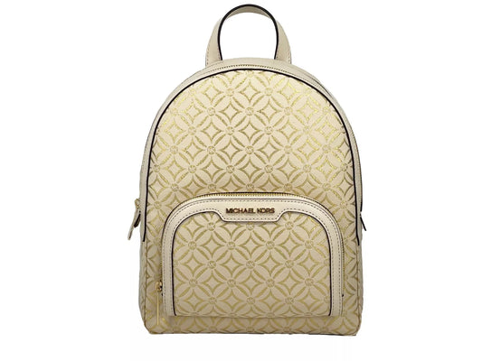 Mochila mediana con bolsillo y cremallera Jaycee, color crema y dorado