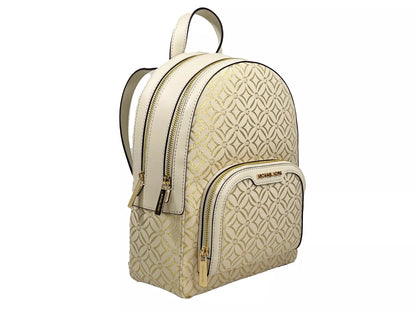 Mochila mediana con bolsillo y cremallera Jaycee, color crema y dorado