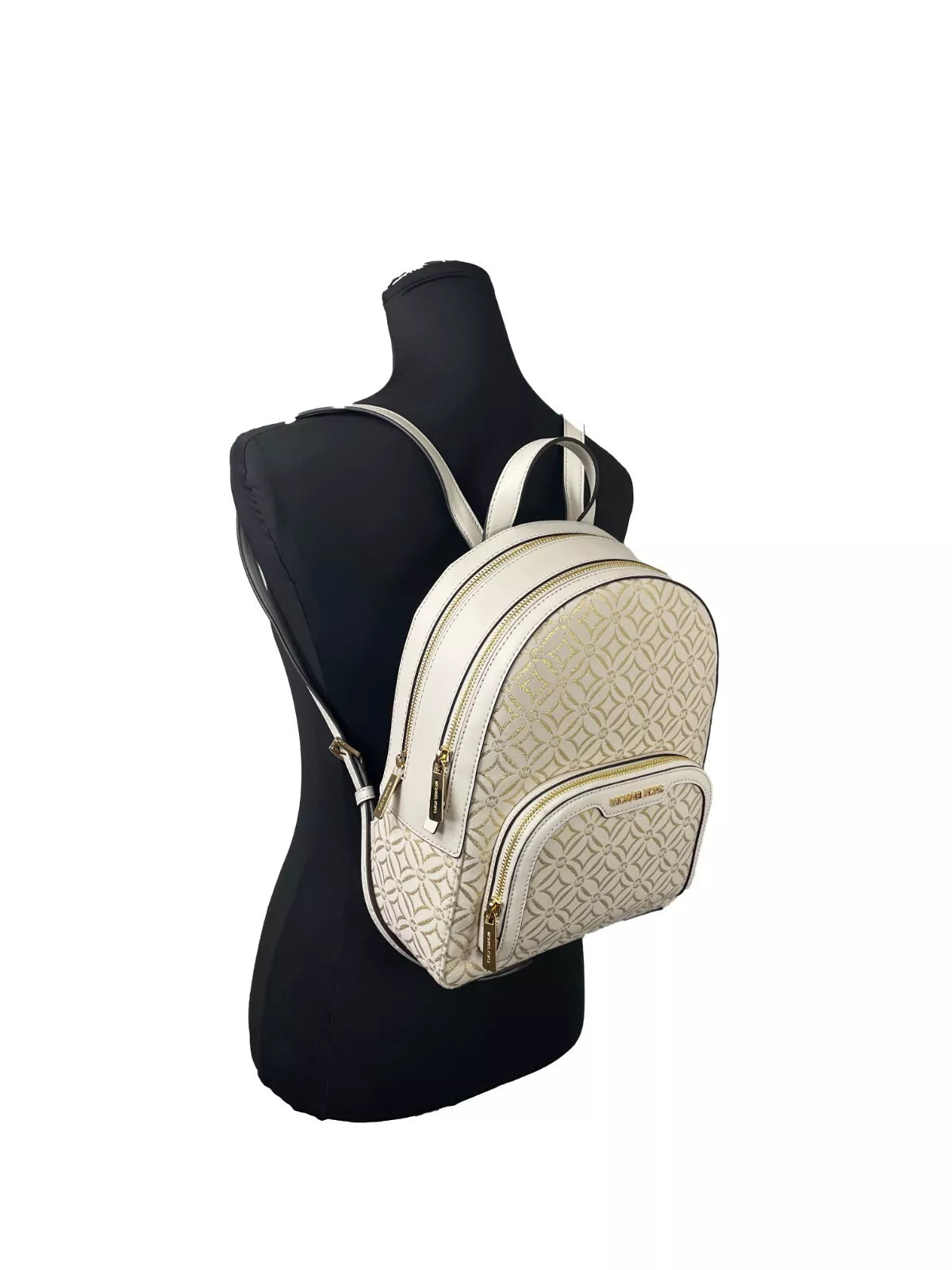 Mochila mediana con bolsillo y cremallera Jaycee, color crema y dorado