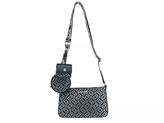 Bolso bandolera con accesorio tecnológico, color negro