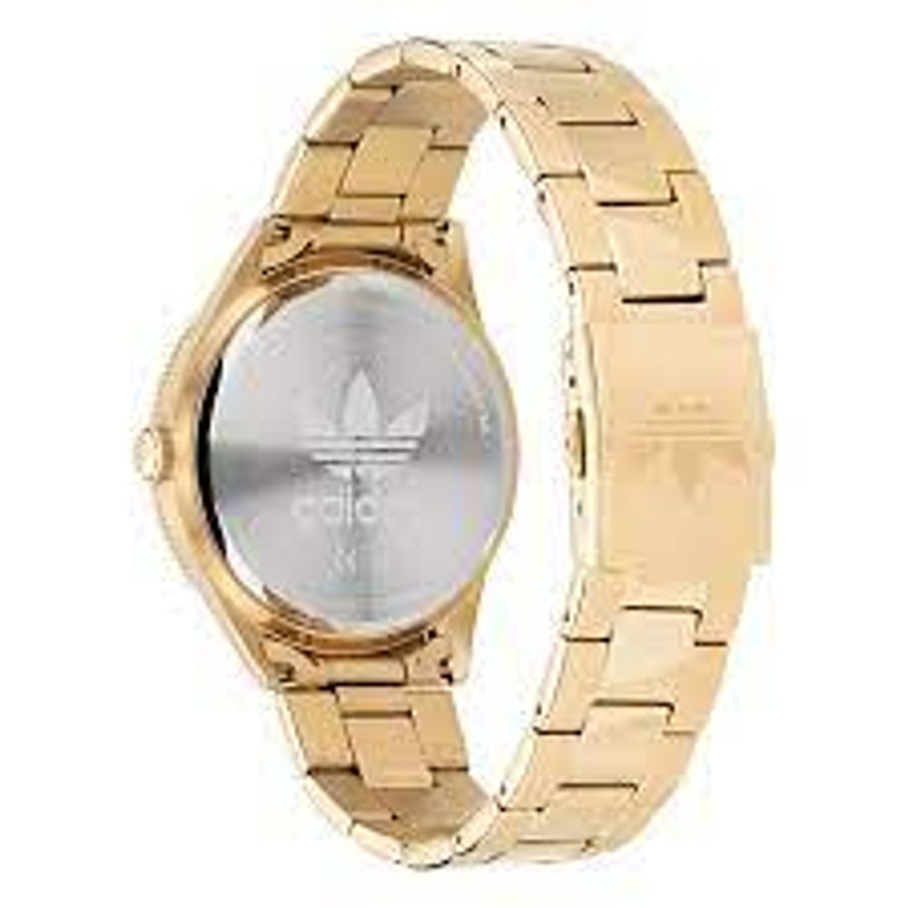 Reloj de acero inoxidable dorado y acero inoxidable.