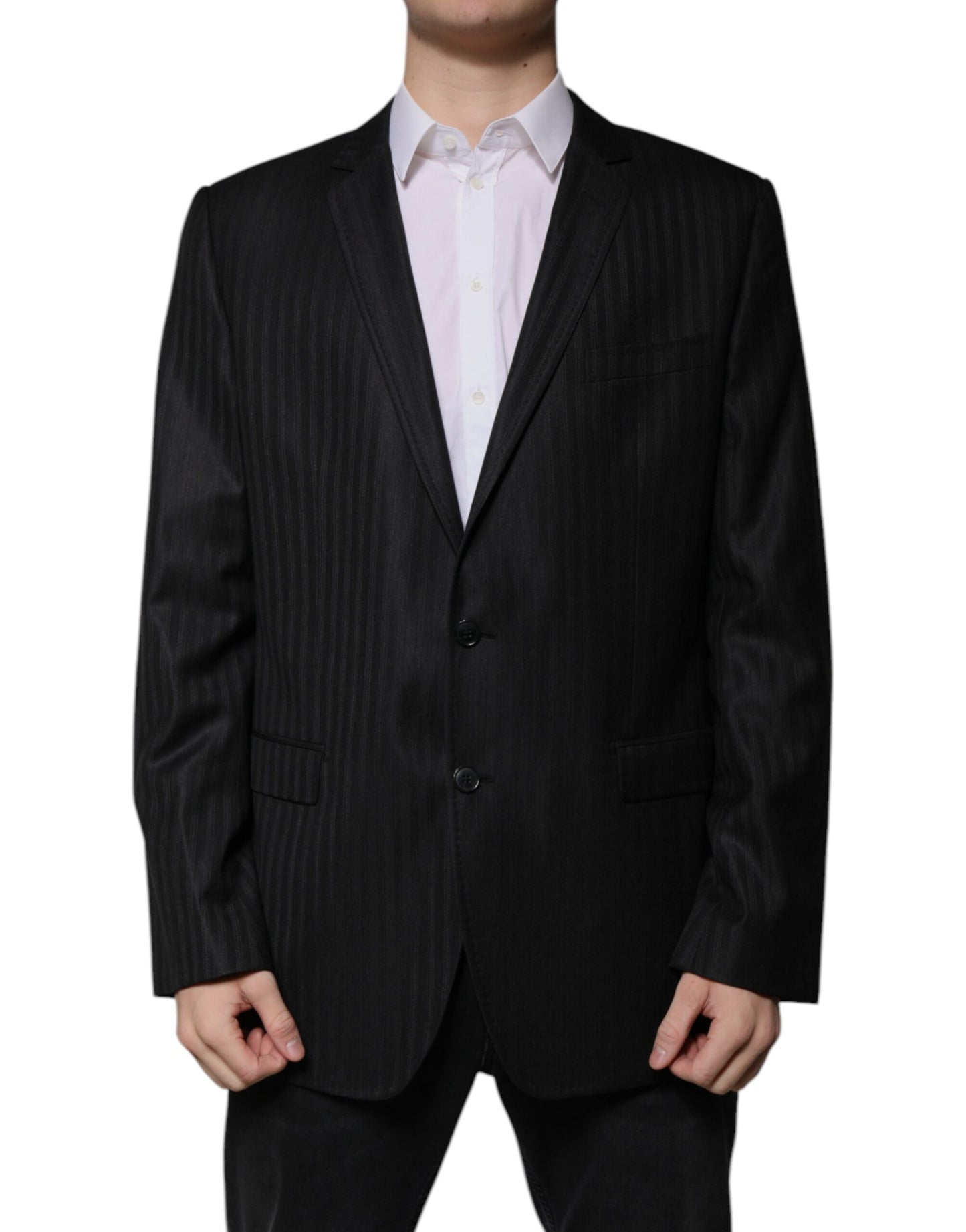 Blazer de lana con rayas negras y botonadura sencilla