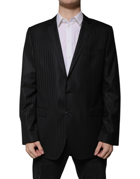 Blazer de lana con rayas negras y botonadura sencilla