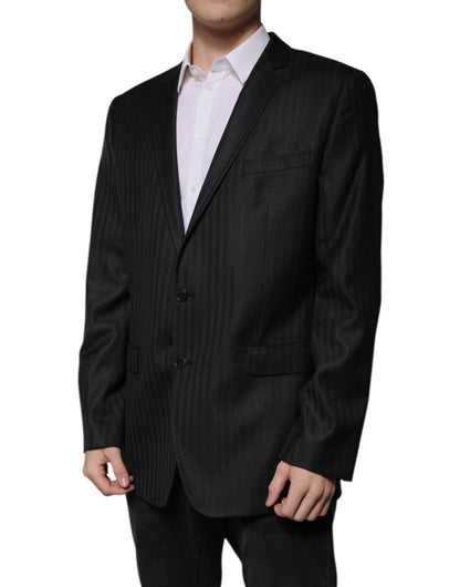 Blazer de lana con rayas negras y botonadura sencilla