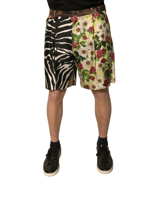 Pantalones cortos chinos de seda con parches multicolores para hombre