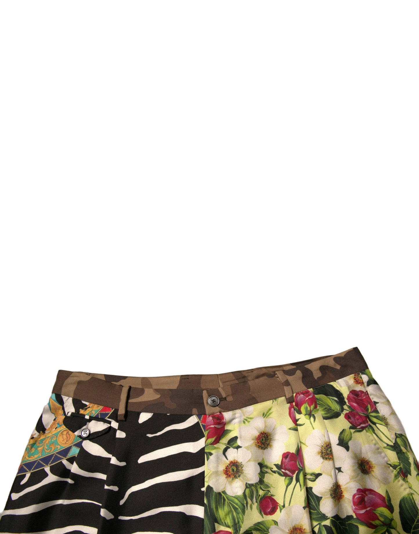 Pantalones cortos chinos de seda con parches multicolores para hombre
