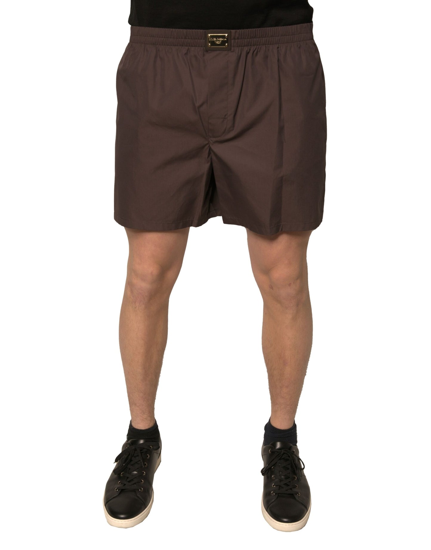 Pantalones cortos de cintura media para hombre de mezcla de algodón marrón