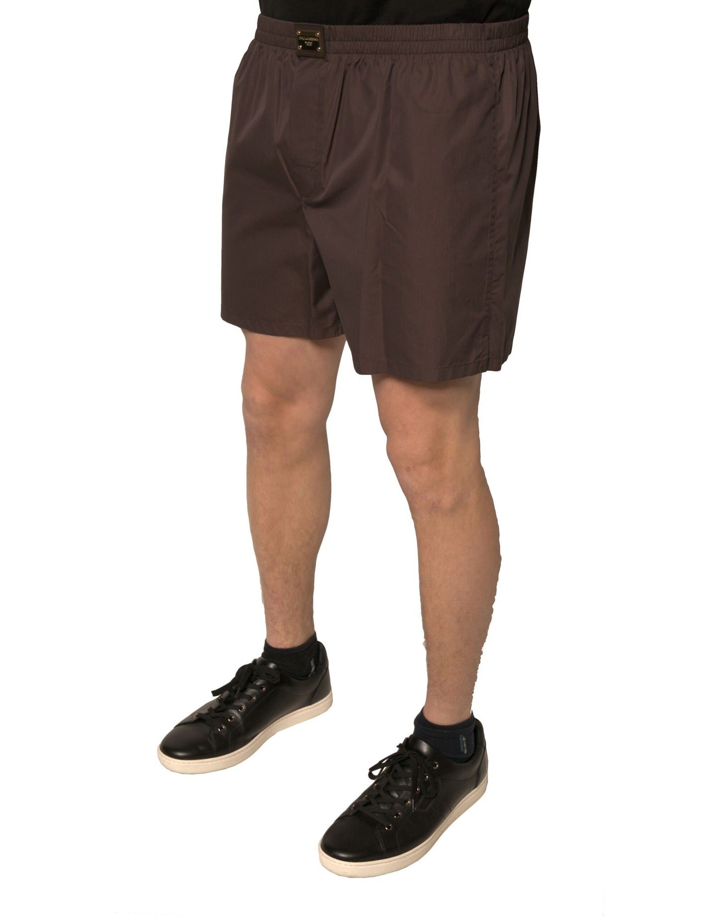 Pantalones cortos de cintura media para hombre de mezcla de algodón marrón