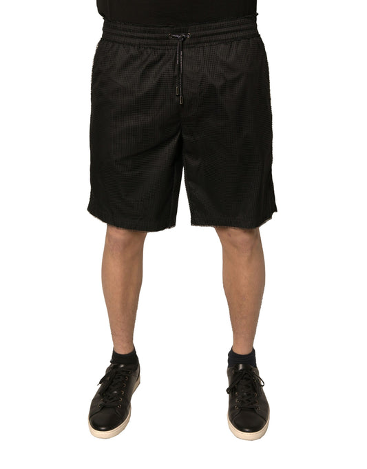 Pantalones cortos de cintura media de jersey de poliéster negro