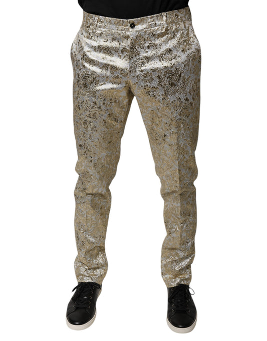 Pantalones de vestir para hombre con estampado floral dorado de jacquard