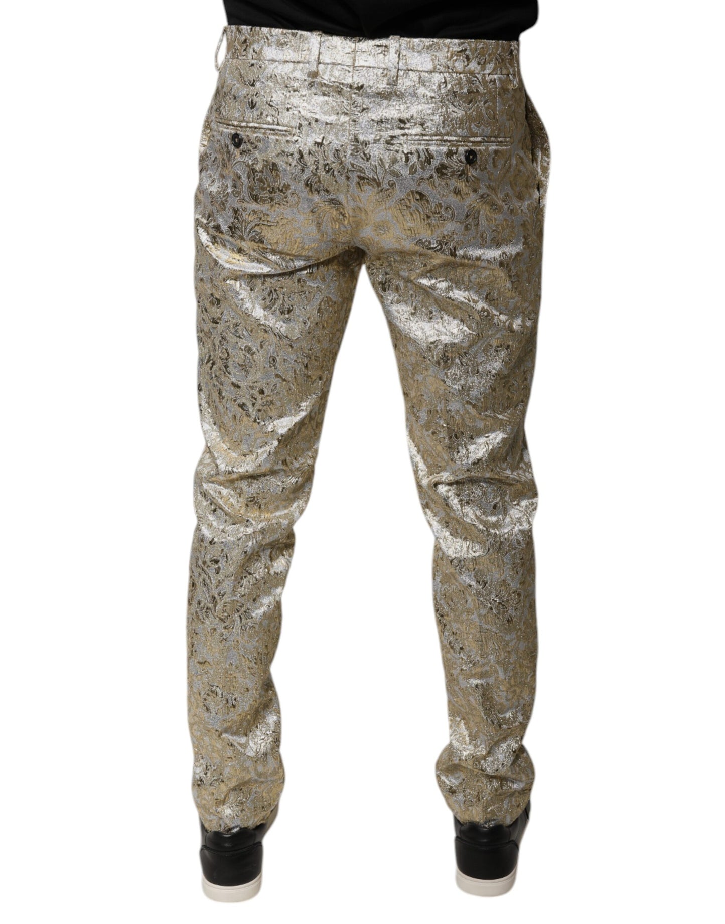 Pantalones de vestir para hombre con estampado floral dorado de jacquard