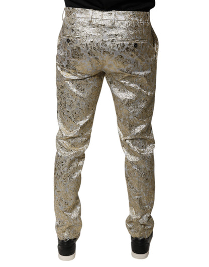 Pantalones de vestir para hombre con estampado floral dorado de jacquard