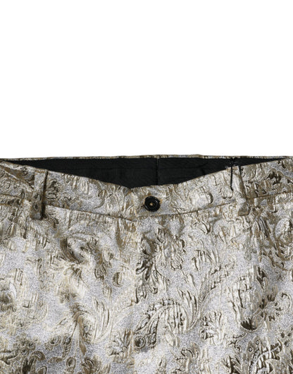 Pantalones de vestir para hombre con estampado floral dorado de jacquard