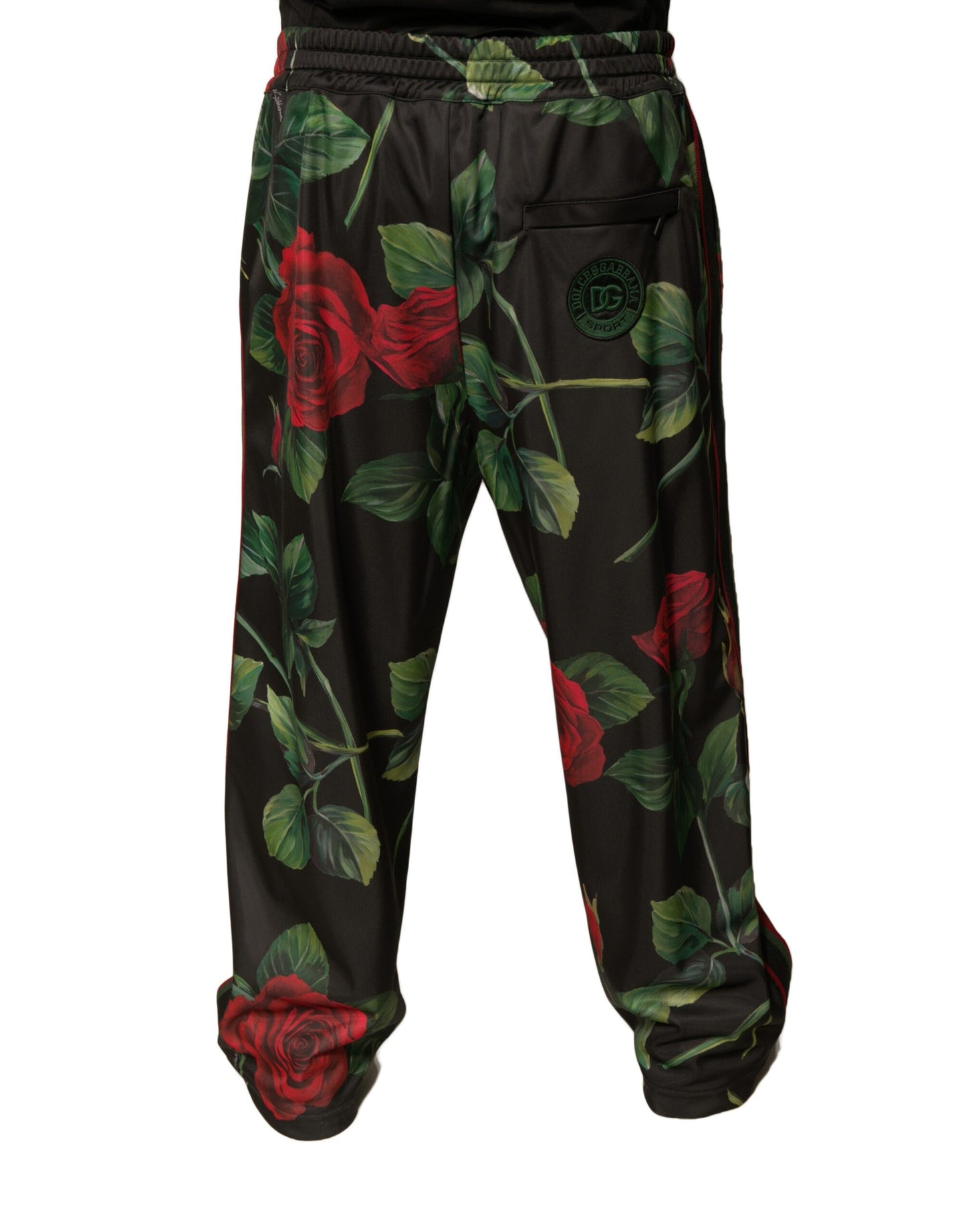 Pantalones deportivos negros de poliéster con estampado floral