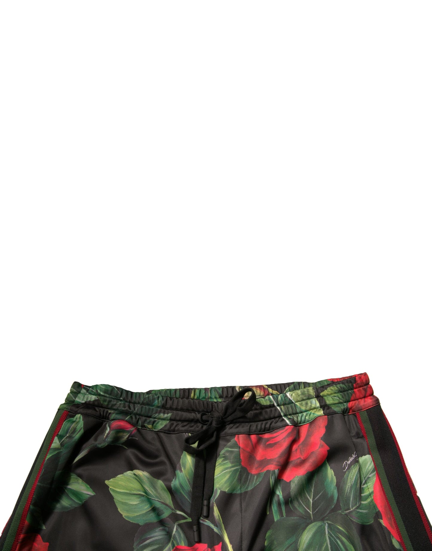 Pantalones deportivos negros de poliéster con estampado floral