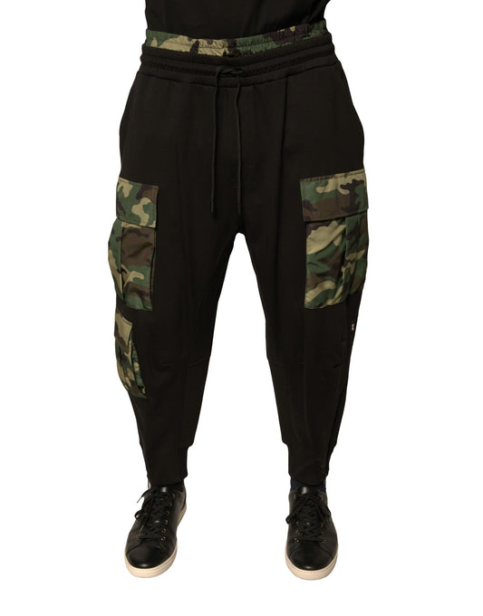 Pantalones cargo deportivos de algodón con estampado de camuflaje negro