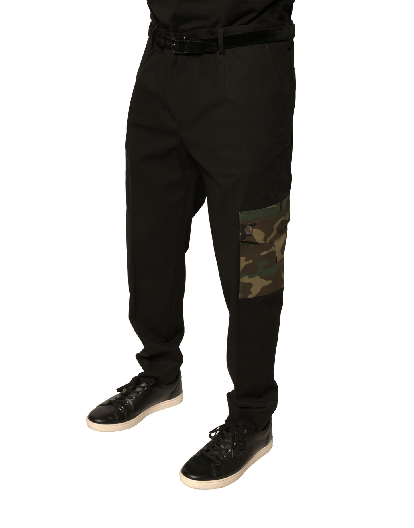 Pantalones cargo casuales de algodón negro para hombre