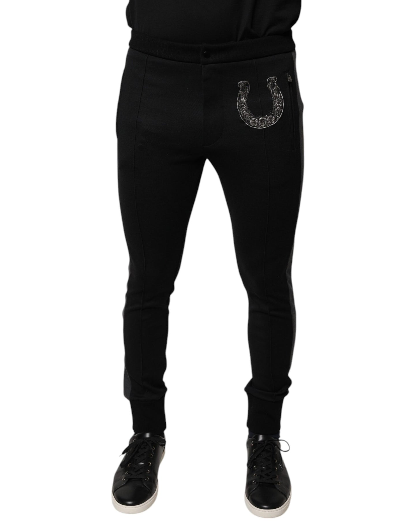 Pantalones ajustados de lana con herraduras negras