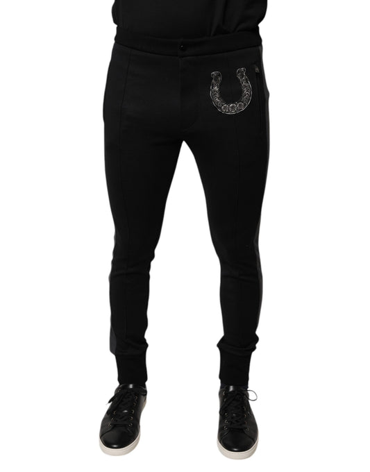 Pantalones ajustados de lana con herraduras negras