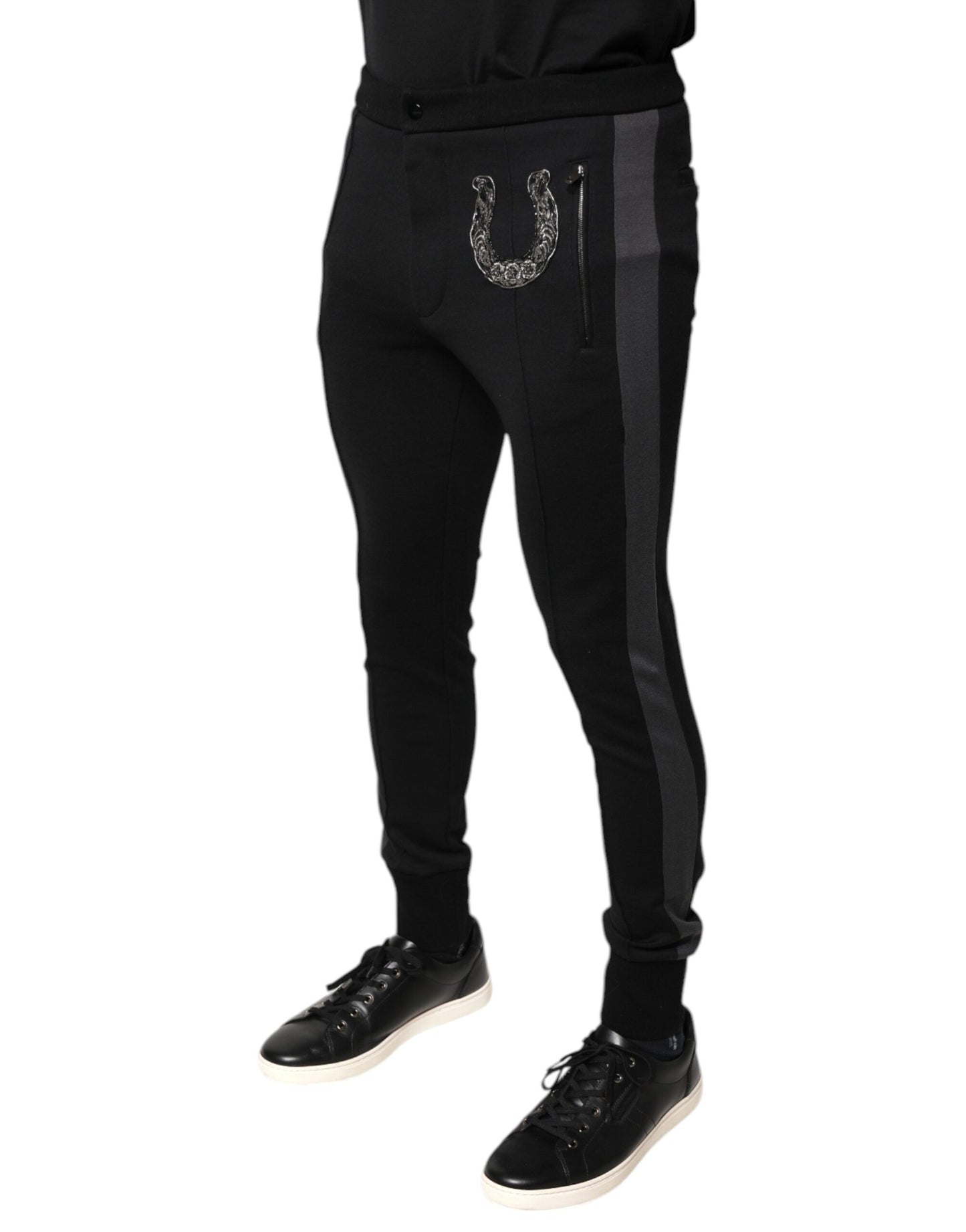 Pantalones ajustados de lana con herraduras negras
