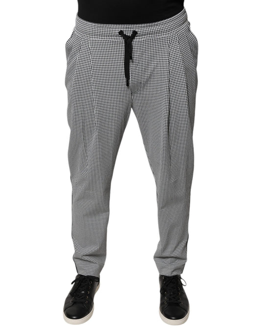 Pantalones de vestir ajustados con estampado de pata de gallo en blanco y negro