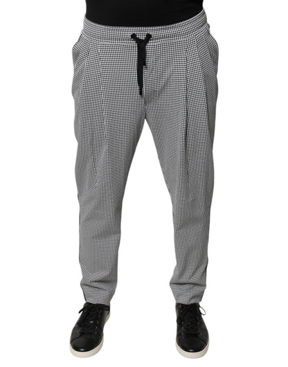 Pantalones de vestir ajustados con estampado de pata de gallo en blanco y negro