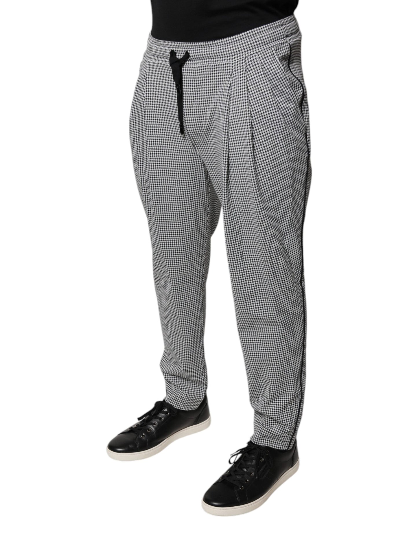 Pantalones de vestir ajustados con estampado de pata de gallo en blanco y negro