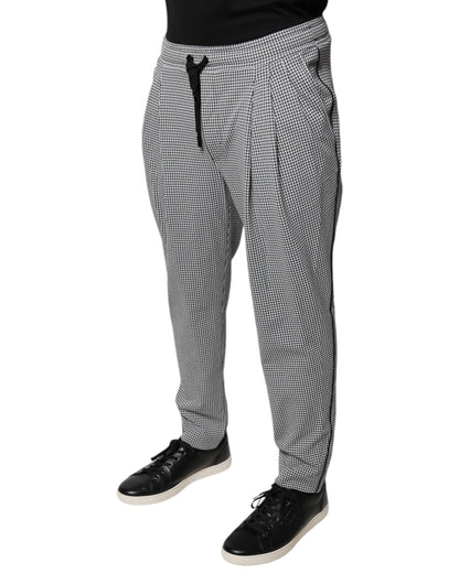 Pantalones de vestir ajustados con estampado de pata de gallo en blanco y negro