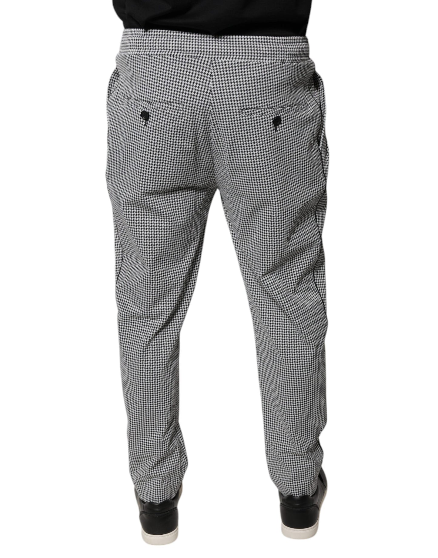 Pantalones de vestir ajustados con estampado de pata de gallo en blanco y negro
