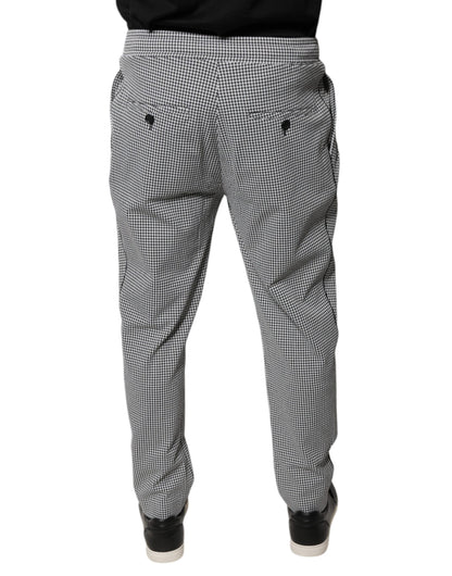 Pantalones de vestir ajustados con estampado de pata de gallo en blanco y negro