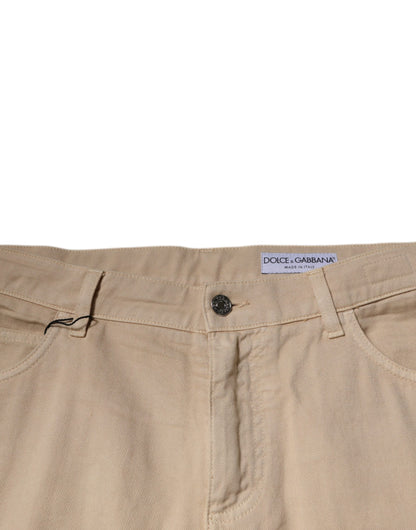 Vaqueros ajustados de cintura media de algodón beige
