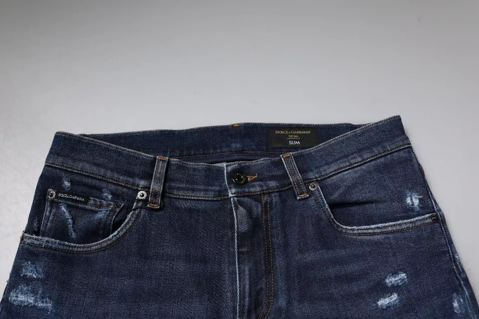 Vaqueros ajustados de algodón azul oscuro con logotipo