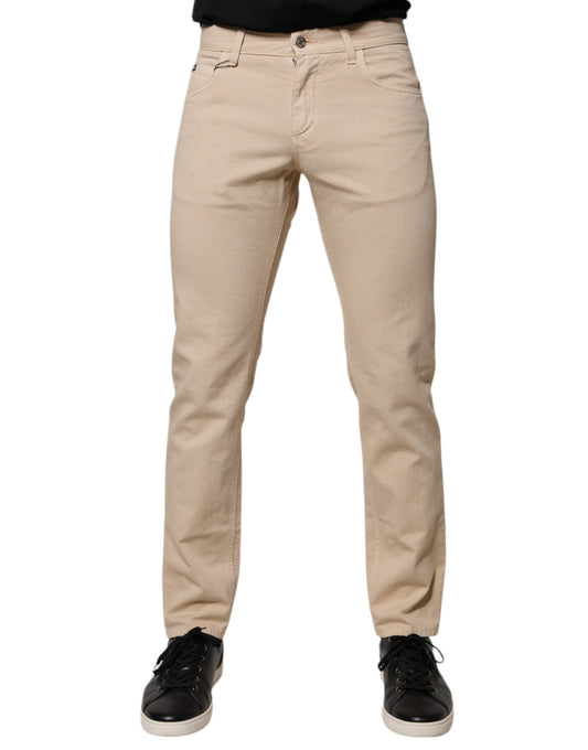 Vaqueros elásticos de algodón beige para hombre