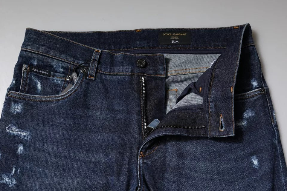 Vaqueros ajustados con estampado de logotipo de algodón azul