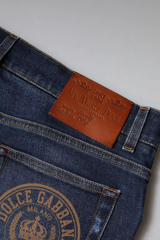 Vaqueros ajustados con estampado de logotipo de algodón azul