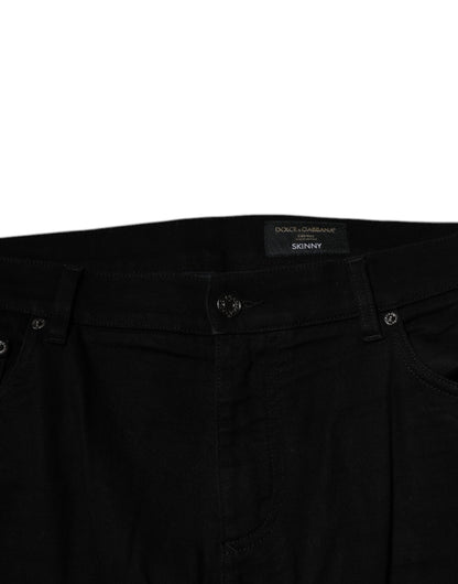 Vaqueros ajustados de algodón elástico negro con logotipo