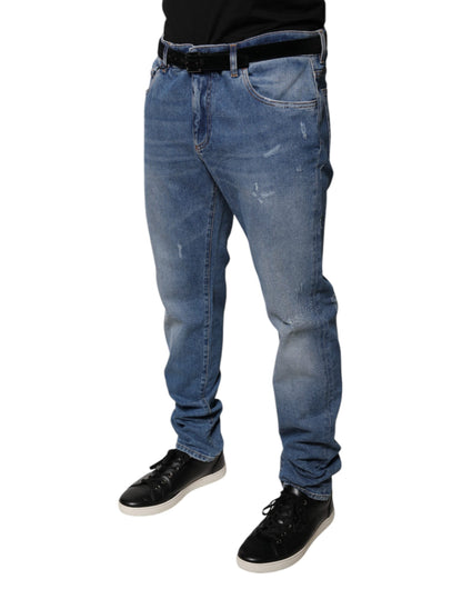 Vaqueros ajustados de algodón azul claro para hombre