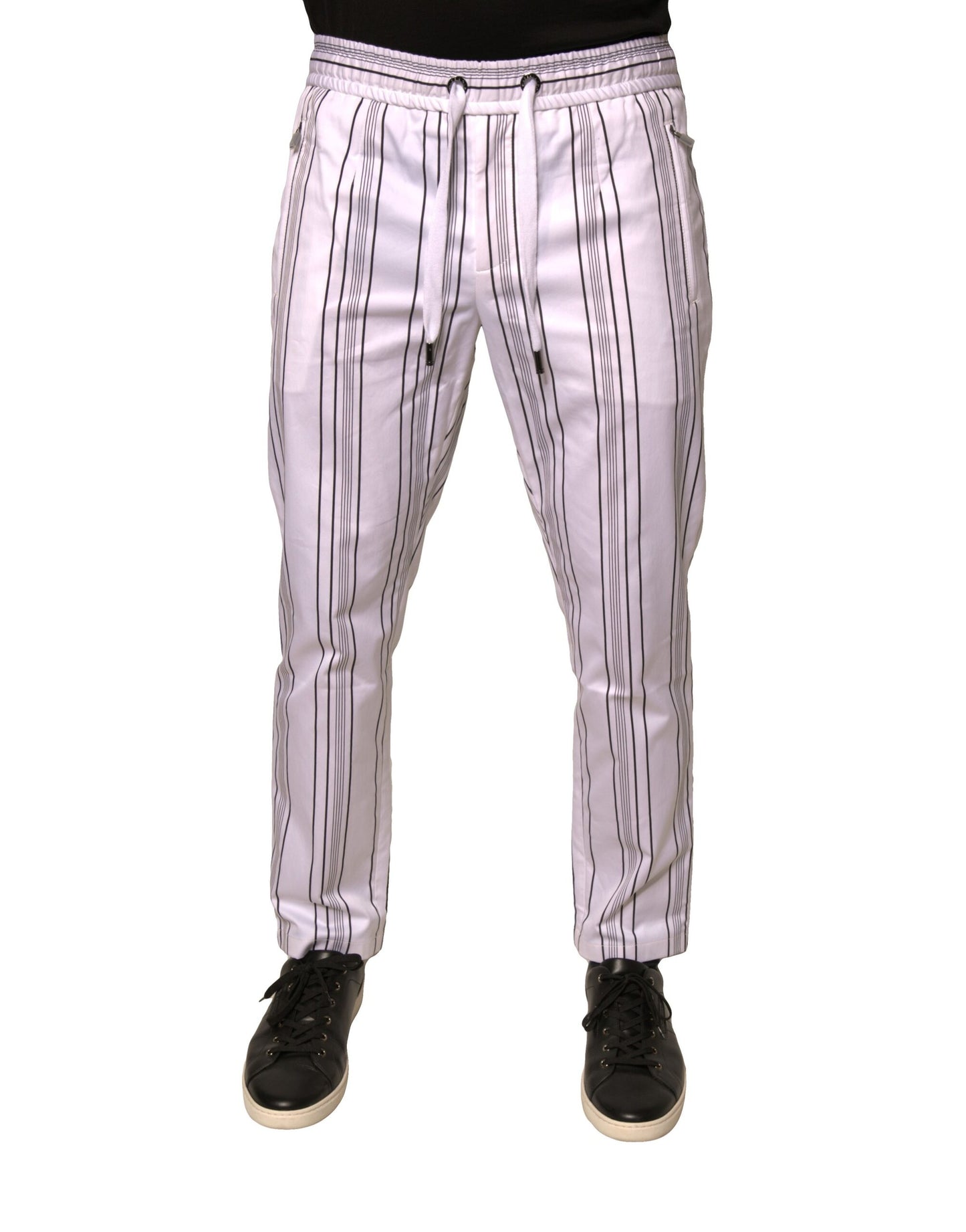 Pantalones ajustados de algodón con rayas blancas