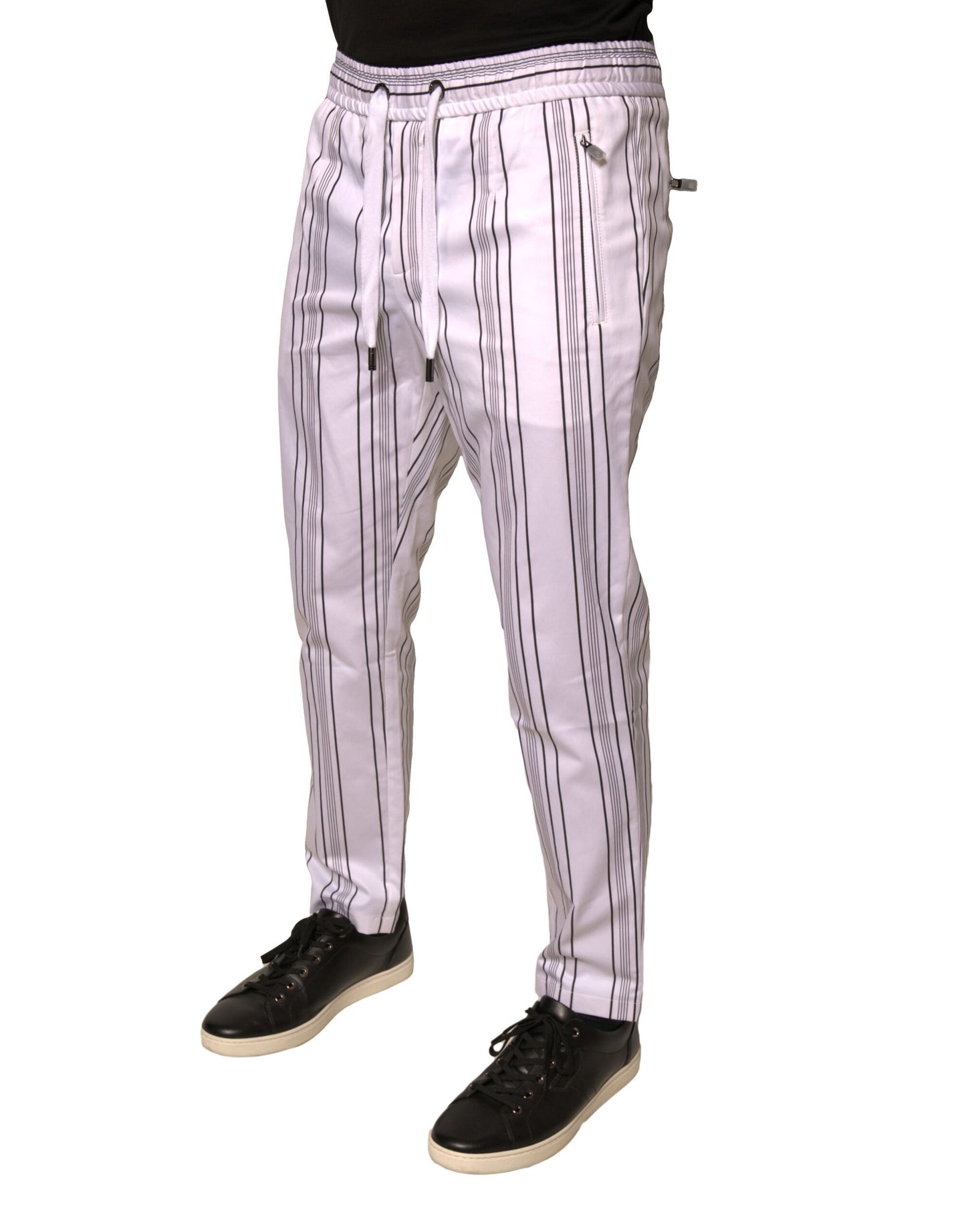 Pantalones ajustados de algodón con rayas blancas