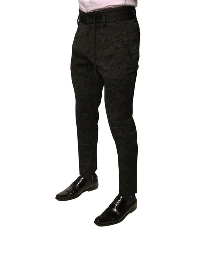 Pantalones de vestir ajustados de poliéster con brocado negro para hombre